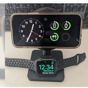 Magsafe iPhone and Apple Watch Stand, angled 30°